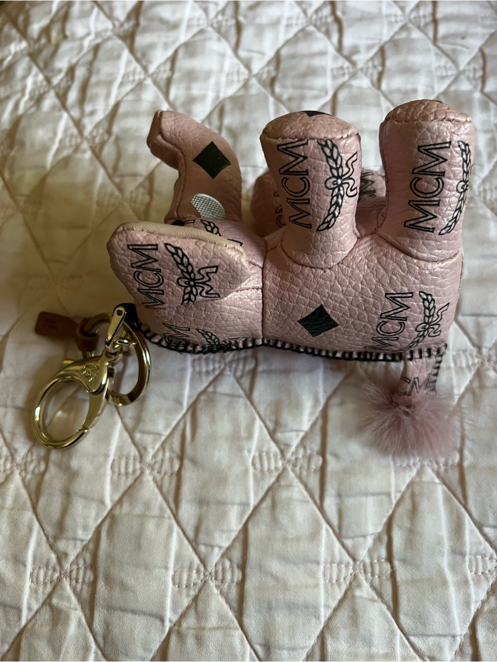 MCM Light Pink Quilted Leather Charm with Tan Tag